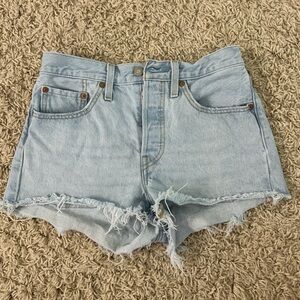 Levi's Light Blue Frayed Denim Shorts